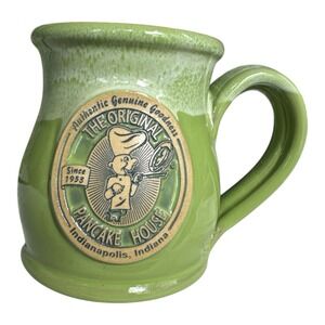 Deneen Pottery Original Pancake House Indianapolis IN Mug Green Drip Glaze 2017